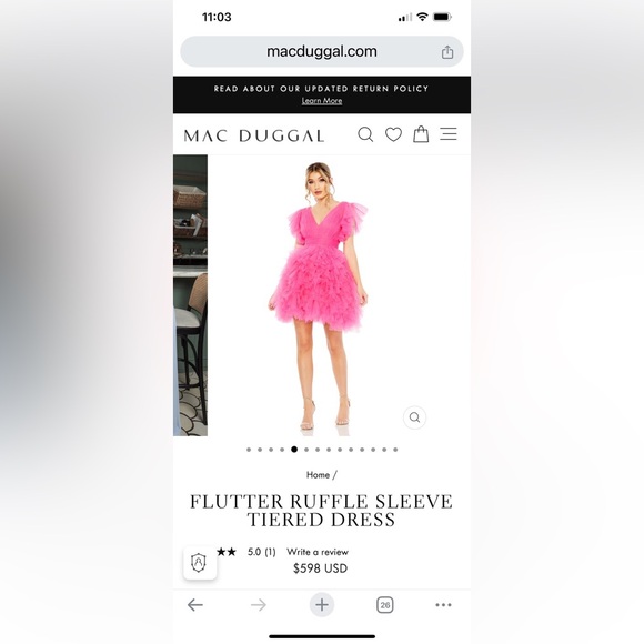 Mac Duggal Pink Flutter Ruffle Sleeve Tiered Dress - Picture 2 of 7